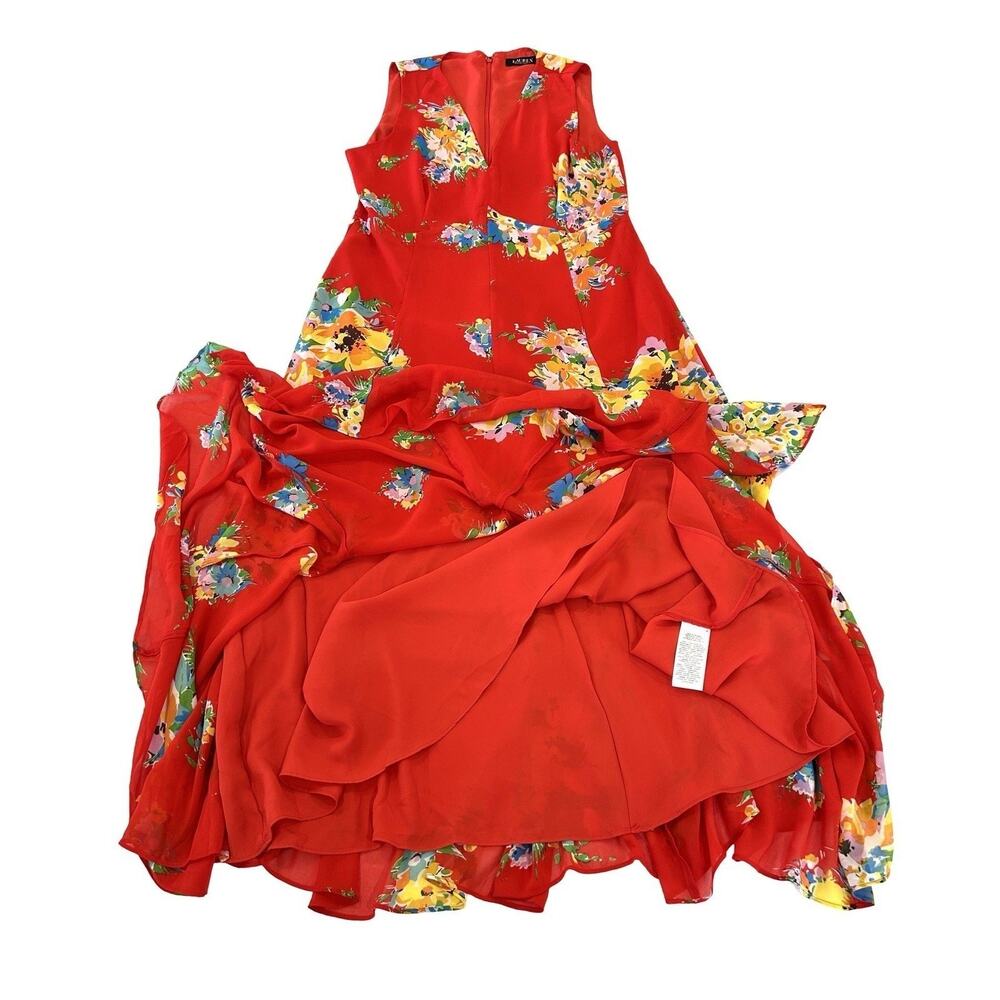 Ralph Lauren Black Label Georgette Maxi Dress Size 14 Red Floral Sleeveless - Picture 3 of 7